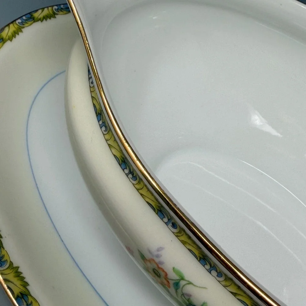 Vintage‎ Noritake Morimura Gravy Boat with Attached Underplate Floral Gold Trim